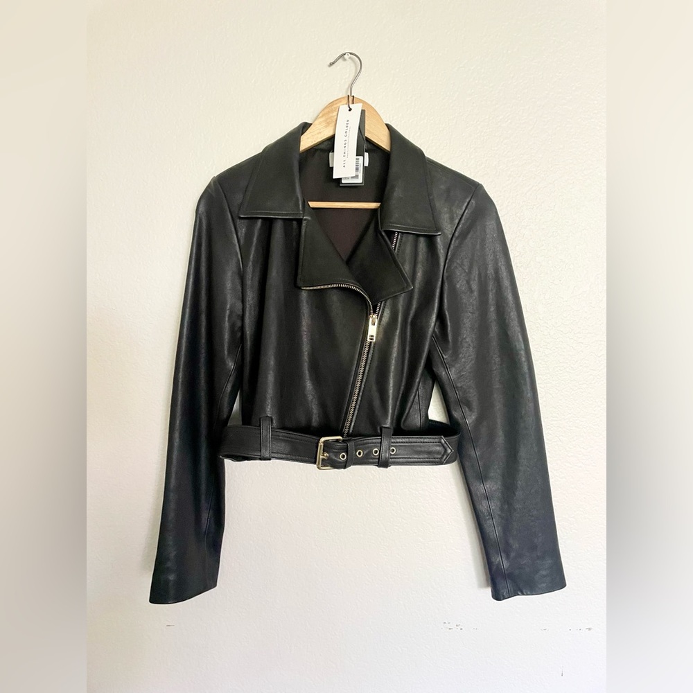 ALL THINGS GOLDEN | Black Signature Leather Biker Jacket - M